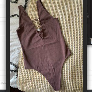 Wilfred Free Lace Up Front Tank Bodysuit Dark Brown